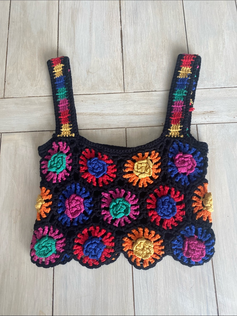 Farm Rio Multi Color Crochet Tank Sweater Size Small